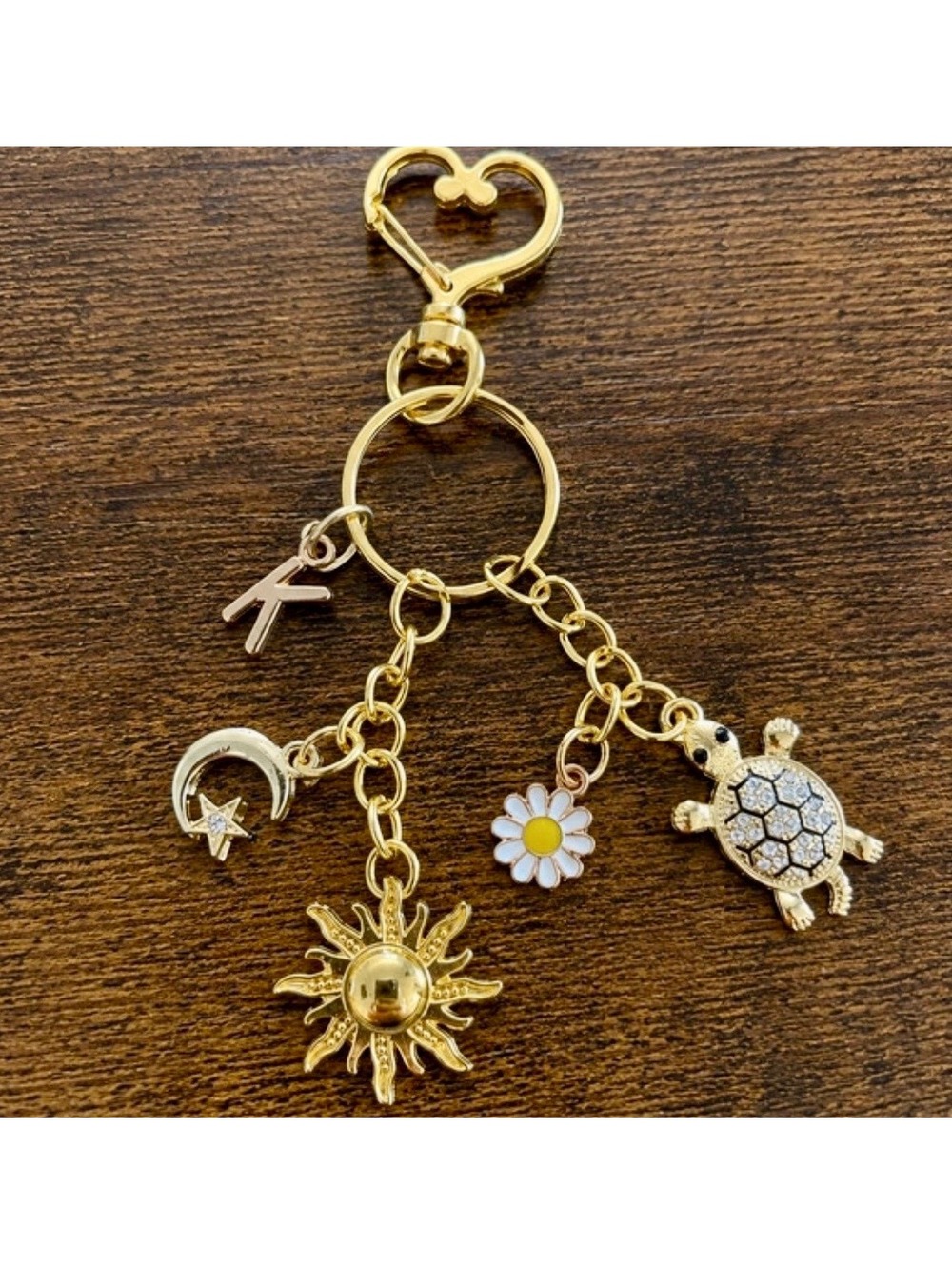 Gold Tone Charm‎ Keychain with Customizable Letter Pendant